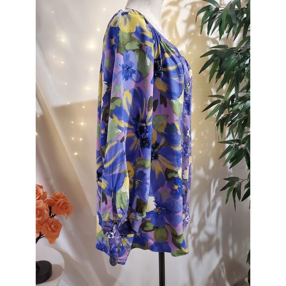 Anthro Figueroa & Flower Floral 3/4 Sleeve Shell Button Popover Blouse Plus 3X - Picture 4 of 11